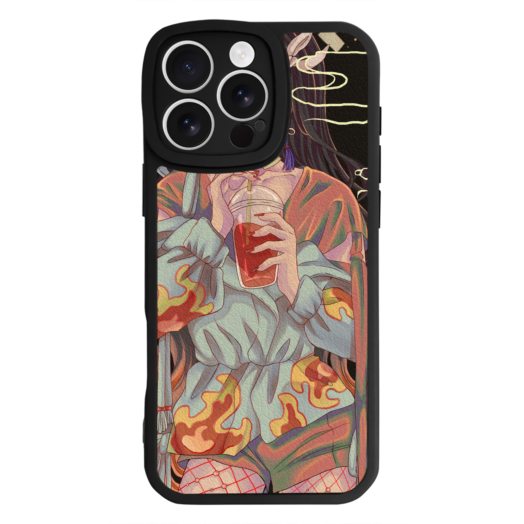 （画像用） 鬼滅の刃（きめつのやいば）竈門 禰󠄀豆子／かまど ねずこ Kamado Nezuko 【iPhone 16シリーズ対応】シリコンスマホケース（レザー調） 材質：シリコン